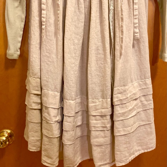 Ewa i Walla Vintage 100% Linen Ivory Dress w Beautiful Lace - Picture 7 of 9